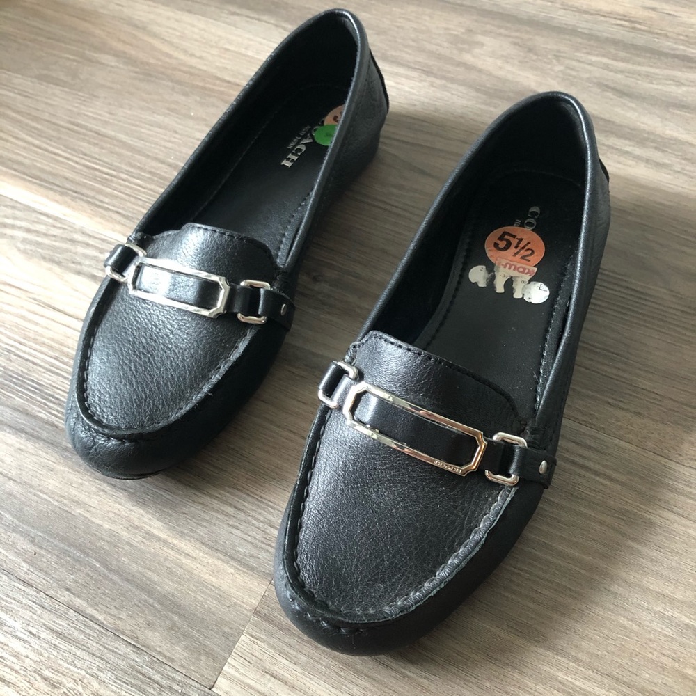 COACH Flynn Black Leather Loafers Flats Size 5.5 B